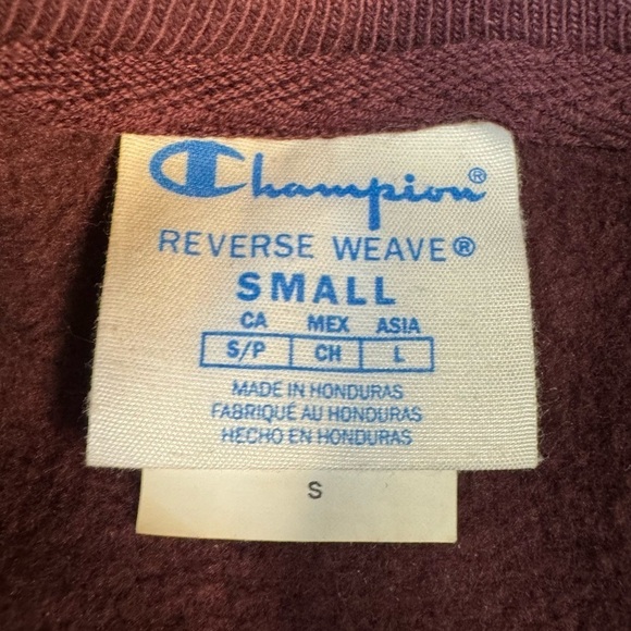 90s Vintage Champion Crew Neck Pull Over Sweatshirt Burgundy Mens Size Small - Picture 2 of 7